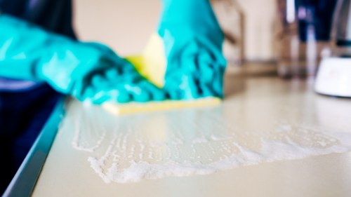 Local carpet cleaning service treating a high-traffic floor area